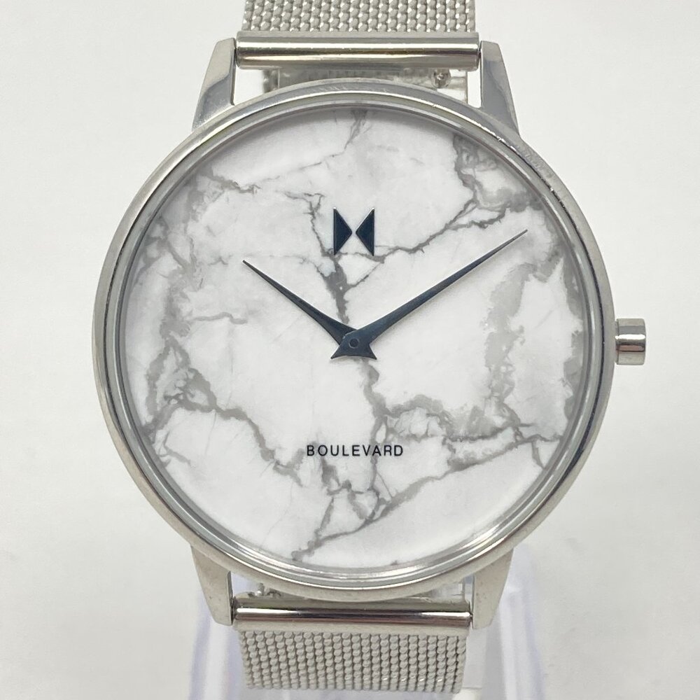 MVMT Watch Women 38mm Silver Tone Marble Dial Mesh Band New Battery